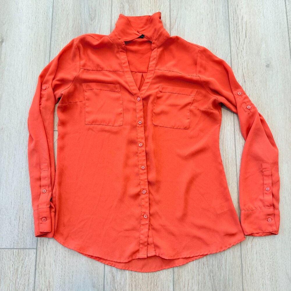 Express Portofino Button-Down Blouse – Bright Orange, Size Medium 🧡✨ - Picture 8 of 13